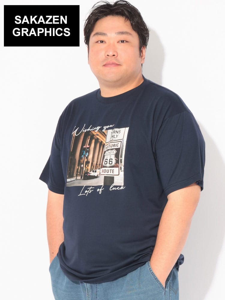 Tシャツ 半袖 メンズ 大きいサイズ ROUTE66フォトプリント クルーネック カットソー トップス コットン クルー プリント 柄 春 夏