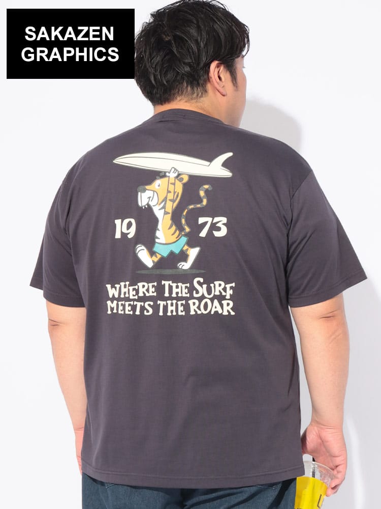 Tシャツ 半袖 メンズ 大きいサイズ TIGERバックプリント クルーネック カットソー トップス コットン クルー プリント 柄 春 夏