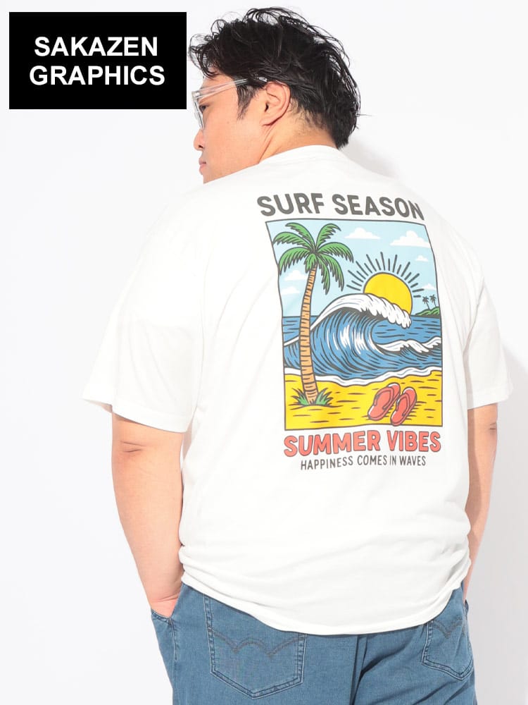 Tシャツ 半袖 メンズ 大きいサイズ RETROSURFバックプリント クルーネック カットソー トップス コットン クルー プリント 柄 春 夏
