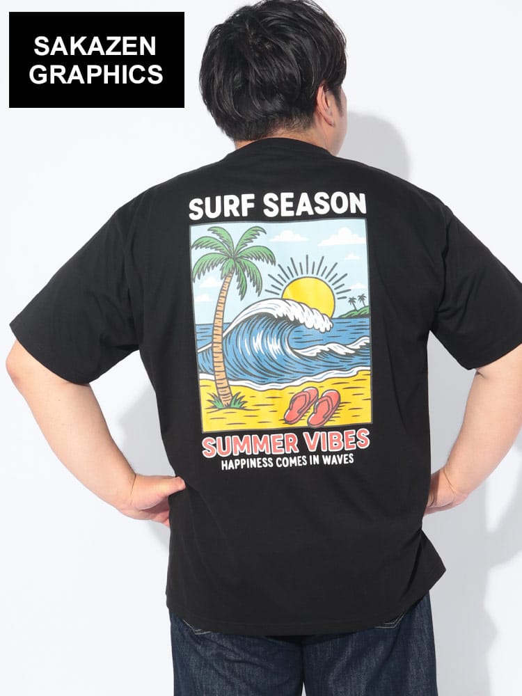Tシャツ 半袖 メンズ 大きいサイズ RETROSURFバックプリント クルー 
