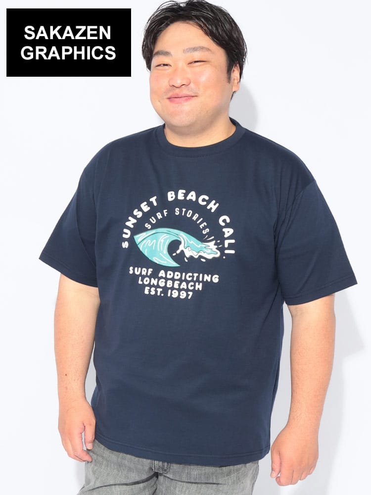 Tシャツ 半袖 メンズ 大きいサイズ RETROSURFプリント クルーネック カットソー トップス コットン クルー プリント 柄 春 夏