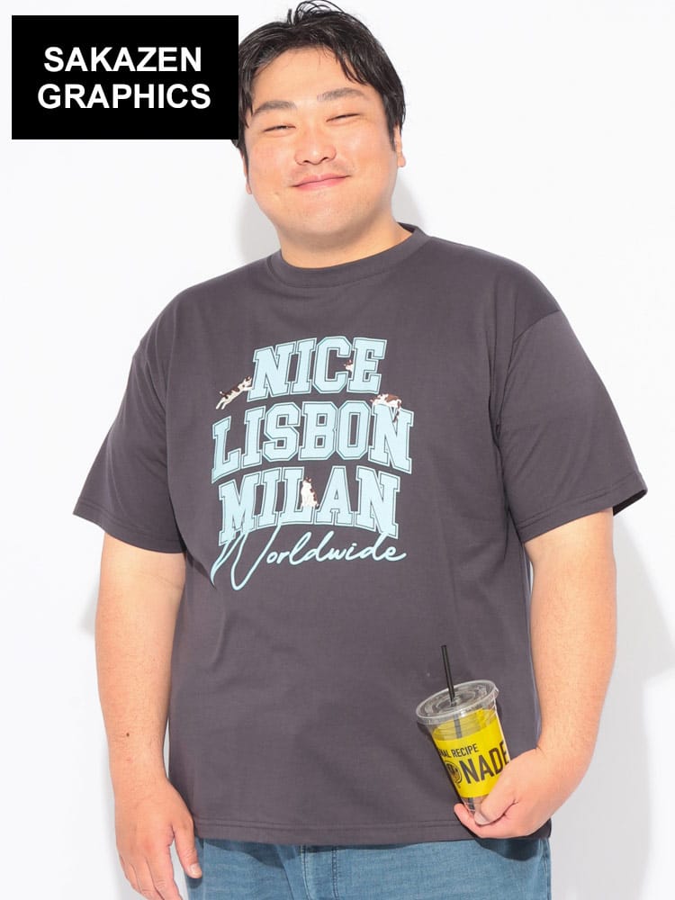 Tシャツ 半袖 メンズ 大きいサイズ アニマル刺繍×カレッジロゴプリント クルーネック カットソー トップス コットン クルー プリント 柄 春 夏