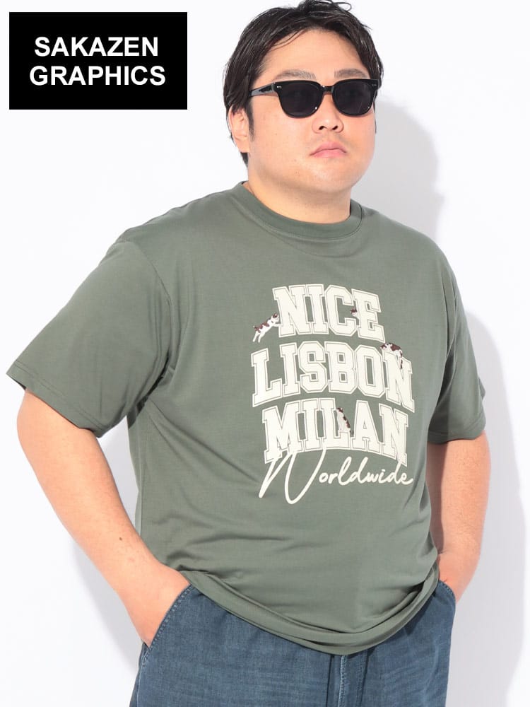Tシャツ 半袖 メンズ 大きいサイズ アニマル刺繍×カレッジロゴプリント クルーネック カットソー トップス コットン クルー プリント 柄 春 夏