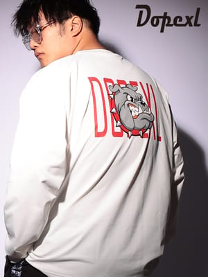 Tシャツ 長袖 フロント ブルドッグ ロゴ バックプリント ロンT スポーツウェア トレーニング ストリート トップス オーバーシルエット