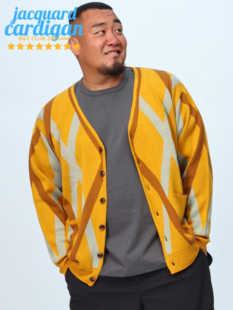 在庫処分 返品交換不可 ニットカーディガン 総柄 ジャガード Vネック アウター レトロ 大きいサイズ メンズ
