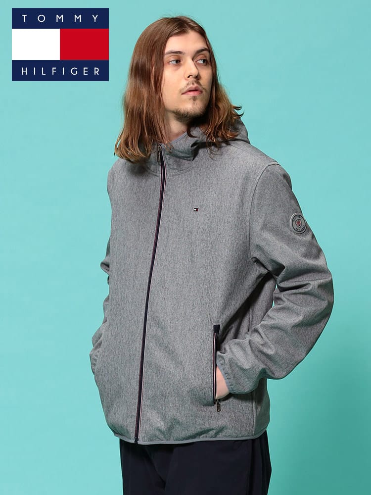 TOMMY HILFIGER (トミーヒルフィガー) 撥水 裏起毛 ソフトシェル フード フルジップ ジャケット