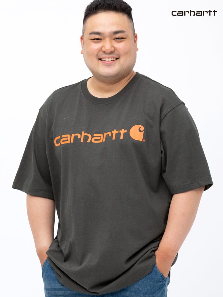 大きいサイズ メンズ Carhartt (カーハート) ロゴプリント クルーネック 半袖 Tシャツ LOOSE FIT