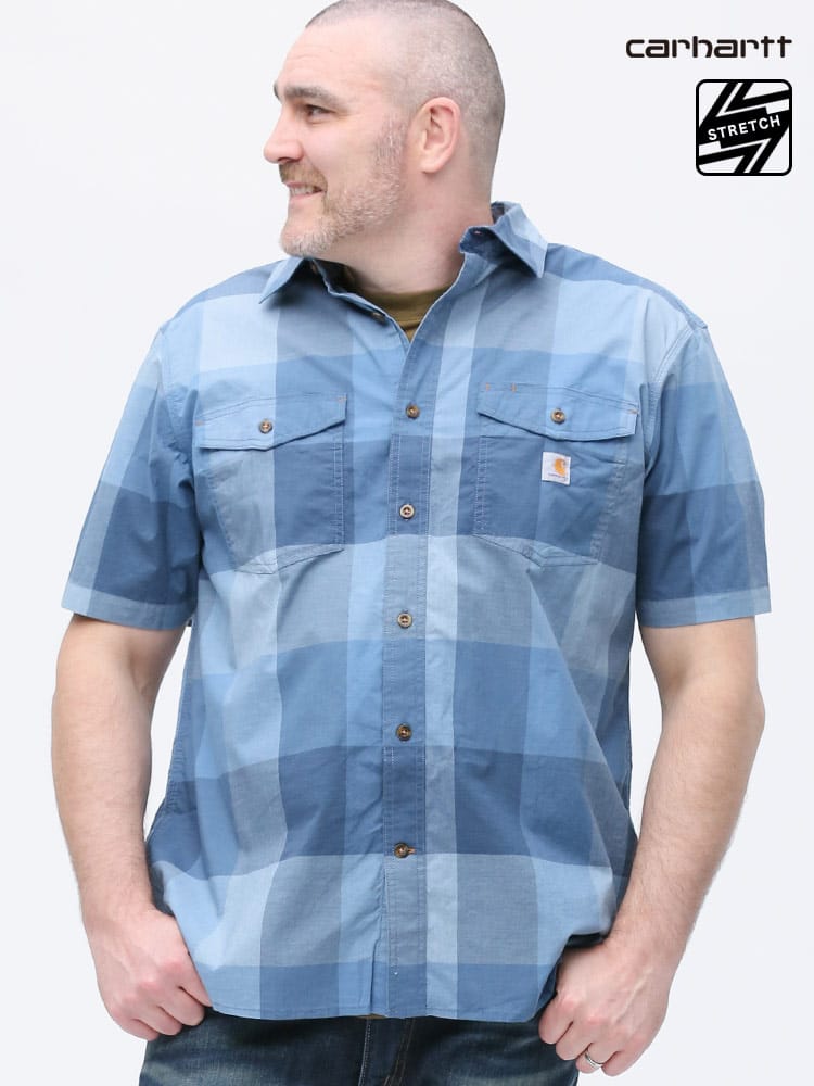 大きいサイズ メンズ Carhartt (カーハート) チェック柄 ポケット リラックスフィット 半袖 シャツ RUGGED FLEX