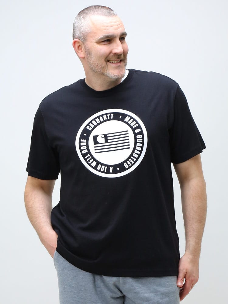 大きいサイズ メンズ Carhartt (カーハート) ロゴプリント クルーネック 半袖 Tシャツ Relaxed Fit Midweigh LOGO T
