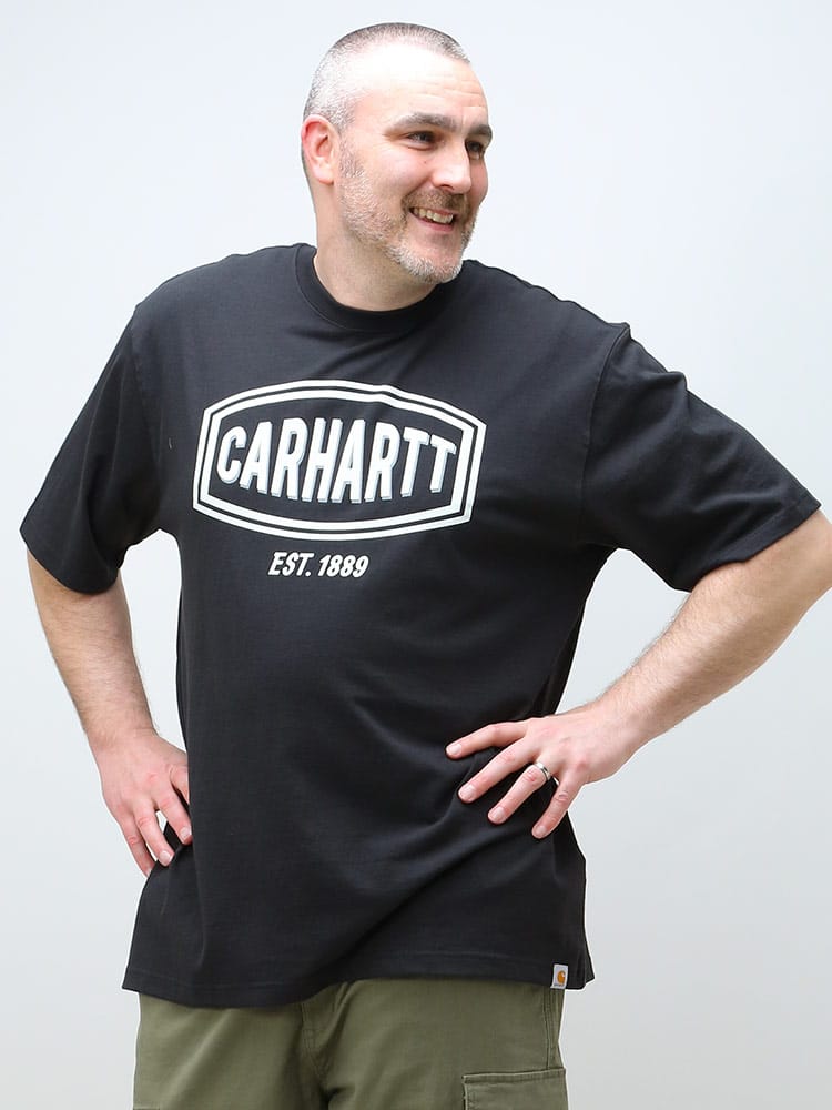 大きいサイズ メンズ Carhartt (カーハート) ロゴプリント クルーネック 半袖 Tシャツ Loose Fit Heavyweight LOGO T