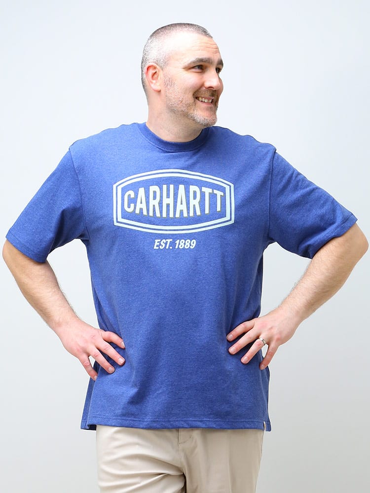 大きいサイズ メンズ Carhartt (カーハート) ロゴプリント クルーネック 半袖 Tシャツ Loose Fit Heavyweight LOGO T