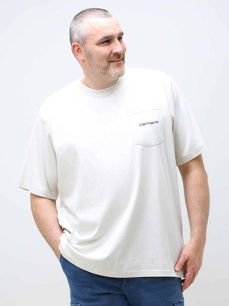 大きいサイズ メンズ Carhartt (カーハート) ポケット クルーネック 半袖 Tシャツ Relaxed Fit Heavyweight LOGO T