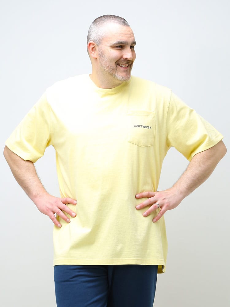 大きいサイズ メンズ Carhartt (カーハート) ポケット クルーネック 半袖 Tシャツ Relaxed Fit Heavyweight LOGO T