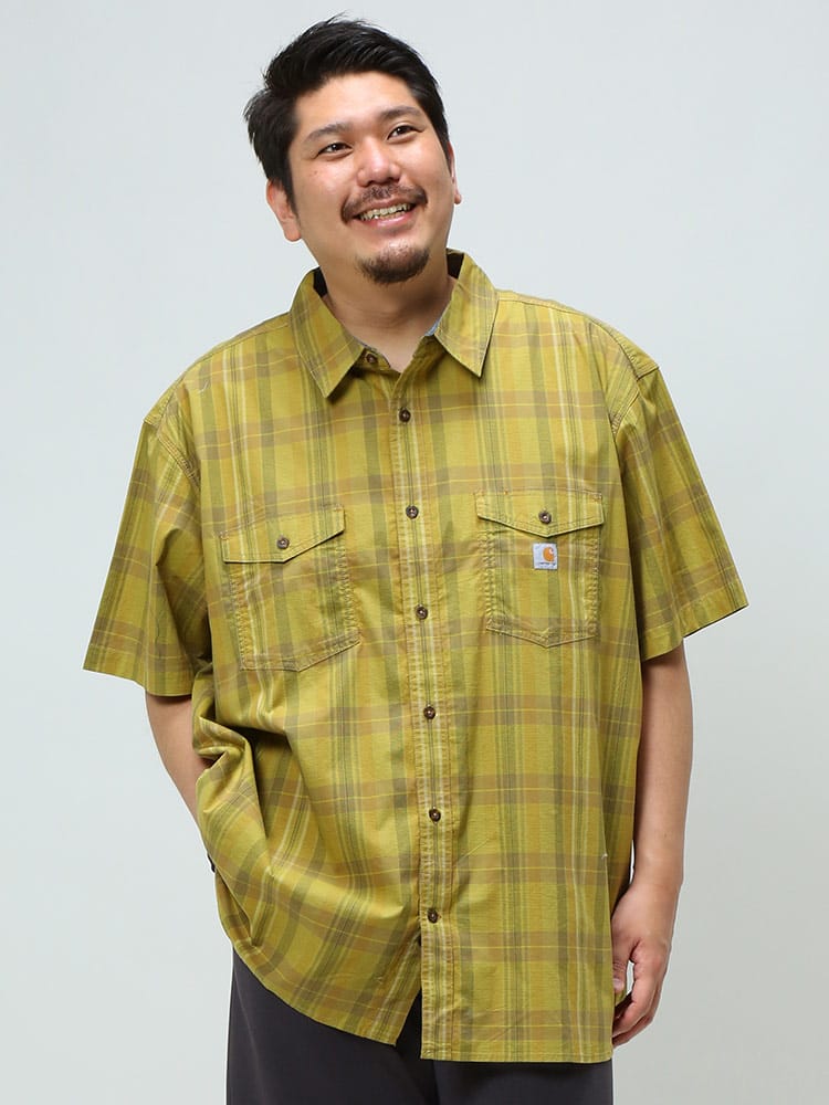 大きいサイズ メンズ Carhartt (カーハート) チェック柄 ポケット 半袖 シャツ Rugged Flex SH