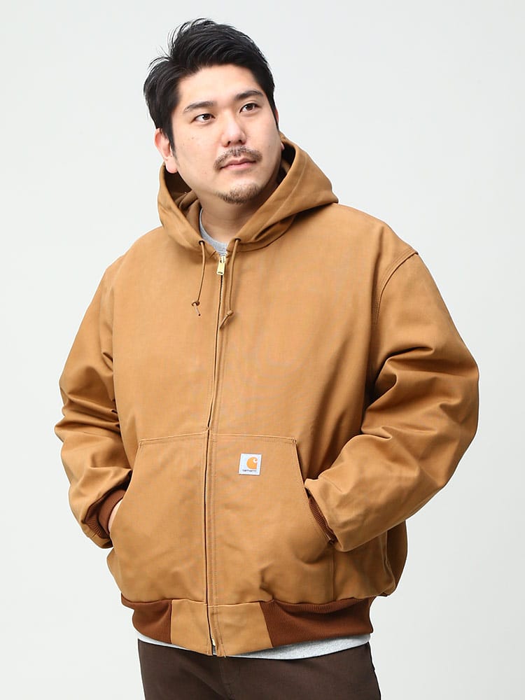 大きいサイズ メンズ Carhartt (カーハート) フード フルジップ ジャケット Loose Fit Firm Duck Thermal-Lined