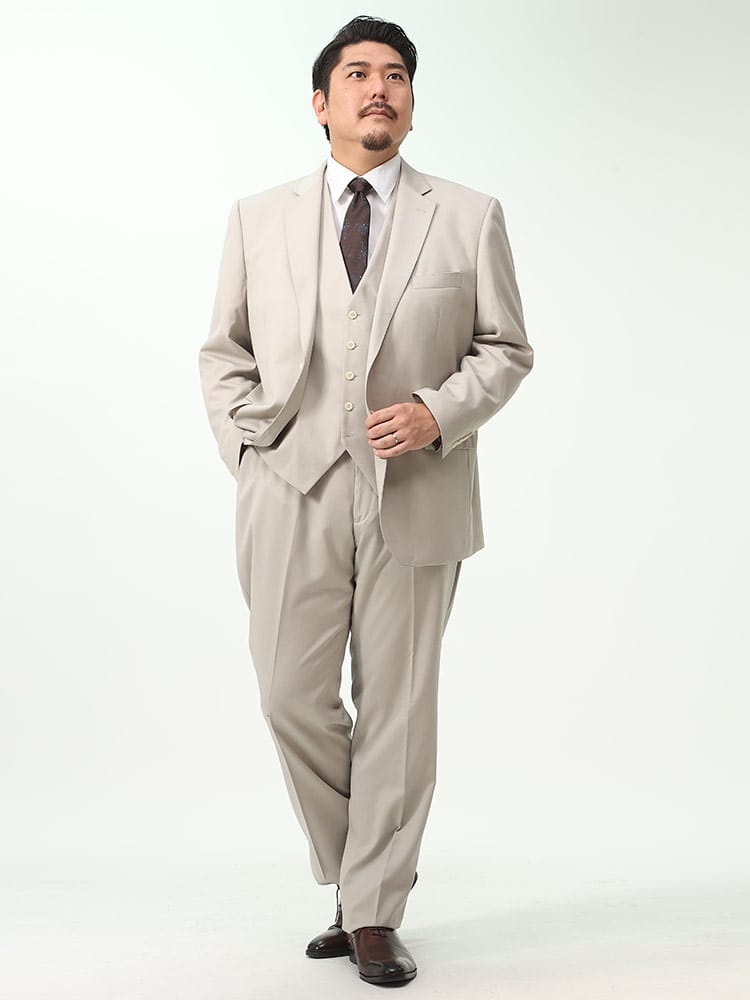 シングル ベスト ウエストアジャスター ツーパンツ スーツ 股ズレ防止 大シック ノータック アジャスター片側±3cm 両側合計±6cm 調整可能　ベスト付 3L 4L 5L KB体 B＆T CLUB ビーアンドティークラブ 大きいサイズ メンズ