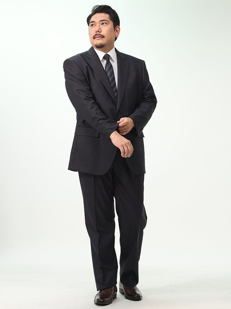 スーツ・ビジネスアウター2着目半額対象商品 ストライプ シングル ウエストアジャスター ツーパンツ スーツ 股ズレ防止 大シック ワンタック アジャスター片側±3cm 両側合計±6cm 調整可能　3L 4L 5L 6L 7L 8L KB体 KBE体 2KE体 B＆T CLUB ビーアンドティークラブ 大きいサイズ メンズ