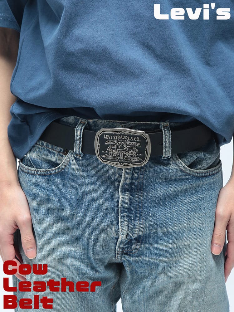 Levi's (リーバイス) ツーホースデザイン バックル レザーベルト 本革 牛革 本皮 15116067