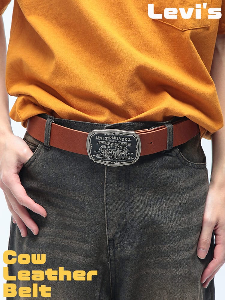 Levi's (リーバイス) ツーホースデザイン バックル レザーベルト 本革 牛革 本皮 15116067
