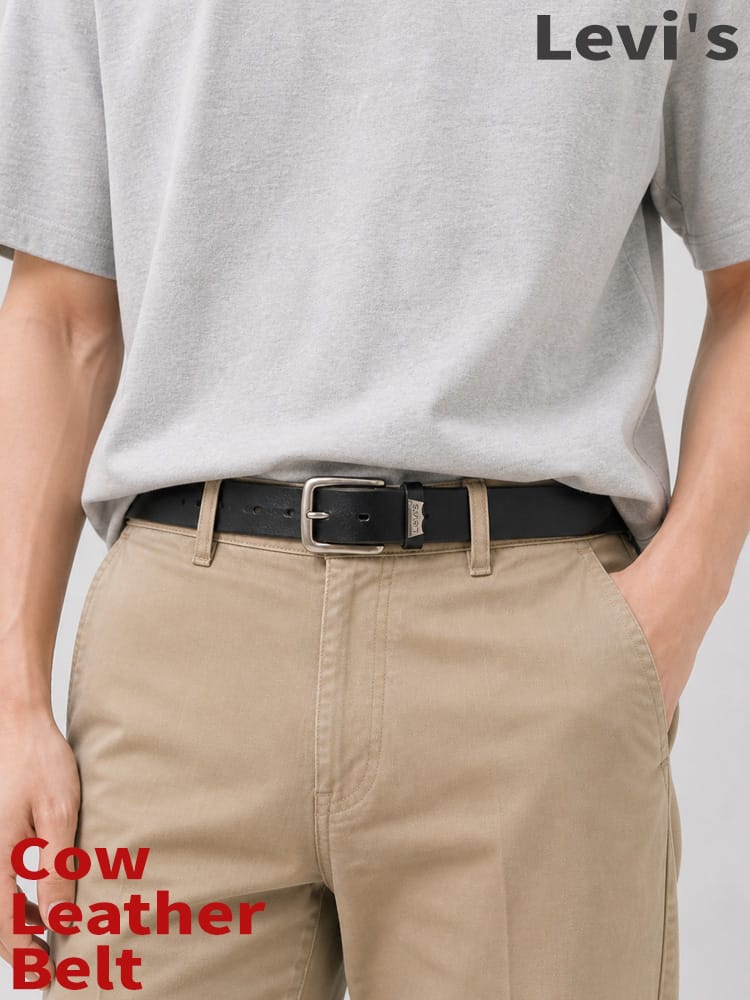 Levi's (リーバイス) メタル ロゴプレート レザー ベルト ピンバックル ユニセックス