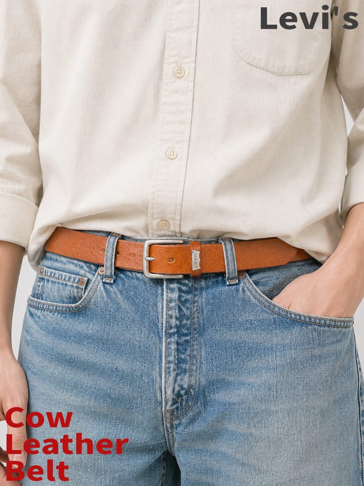 Levi's (リーバイス) メタル ロゴプレート レザー ベルト ピンバックル ユニセックス