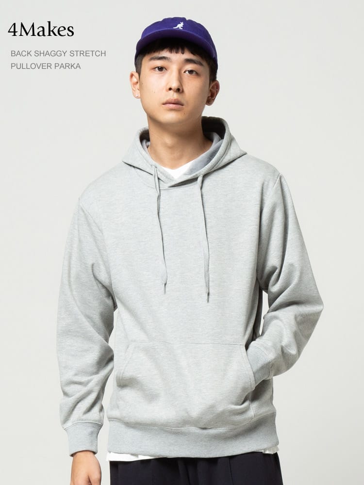 4Makes (フォーメイクス) 裏シャギー ストレッチ 静電防止 プルオーバー 長袖 パーカー