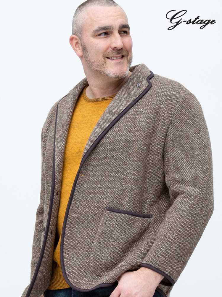 大きいサイズ メンズ G-STAGE (ジーステージ) ジャガード パイピング シングル 2ツ釦 ジャケット
