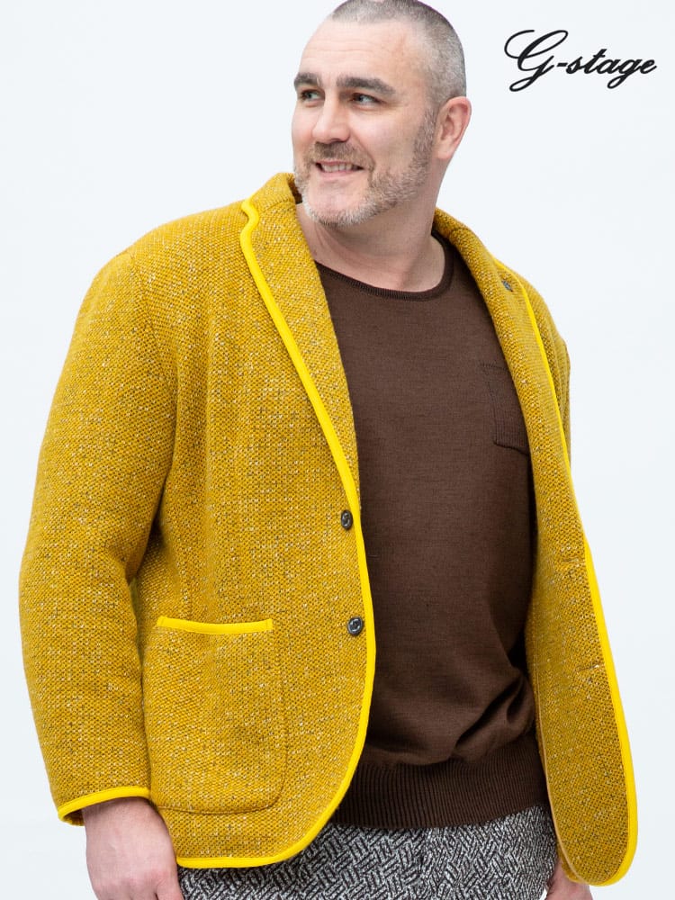 大きいサイズ メンズ G-STAGE (ジーステージ) ジャガード パイピング シングル 2ツ釦 ジャケット