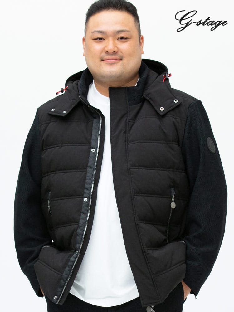 大きいサイズ メンズ G-STAGE (ジーステージ) フード着脱 フルジップ ハニカムコンビ ダウンブルゾン