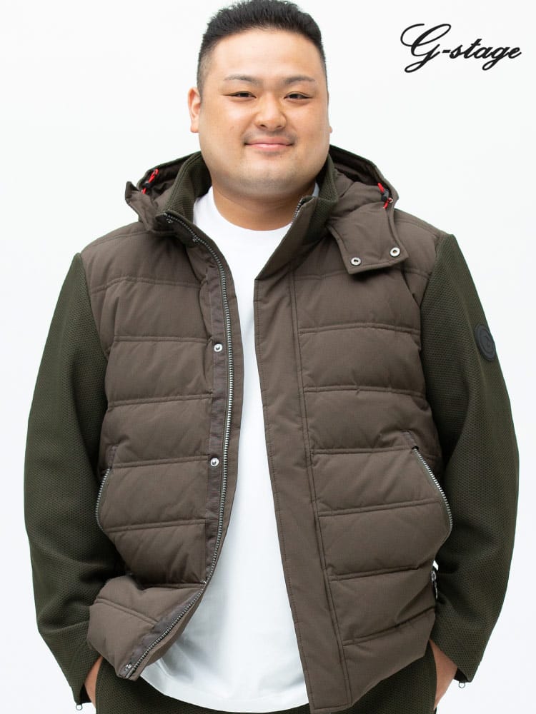 大きいサイズ メンズ G-STAGE (ジーステージ) フード着脱 フルジップ ハニカムコンビ ダウンブルゾン