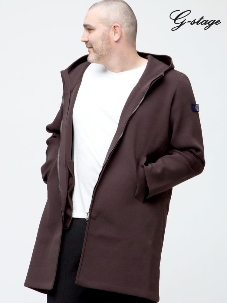 大きいサイズ メンズ G-STAGE (ジーステージ) フード フルジップ ニット ロングコート
