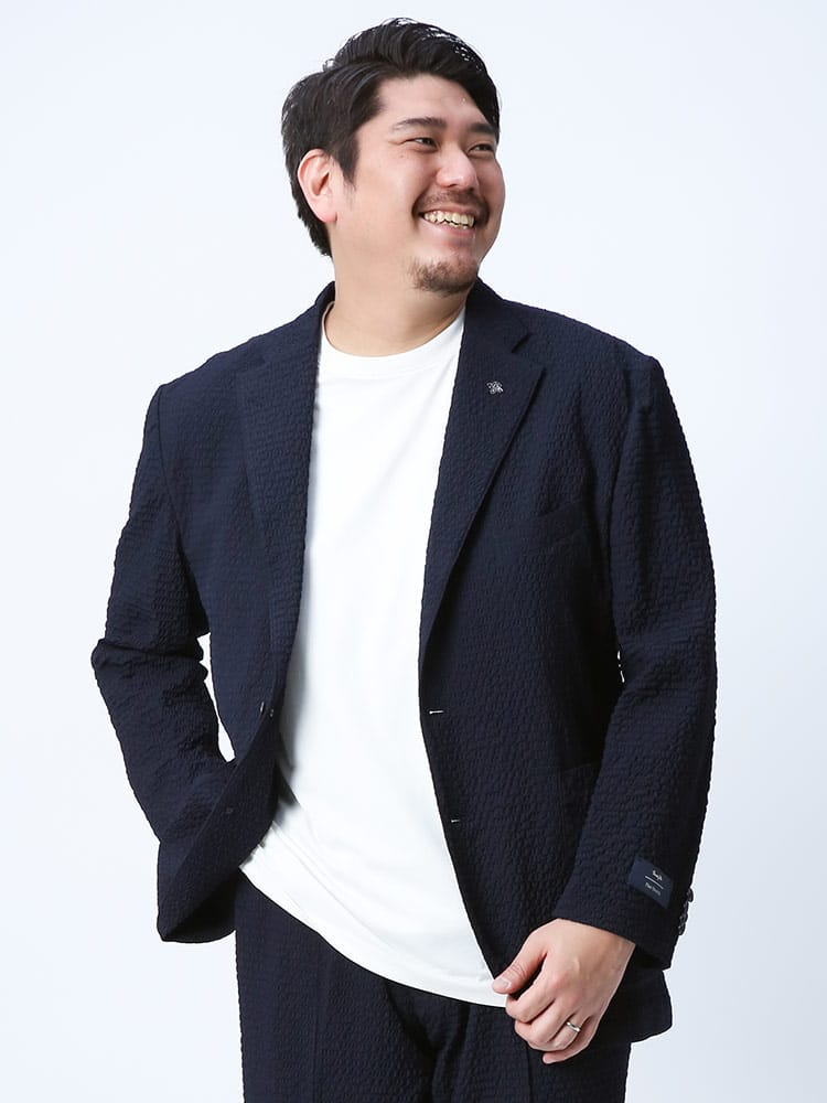 大きいサイズ メンズ G-STAGE (ジーステージ) 春夏 Marzotto ストレッチ ニットライク シングル ジャケット