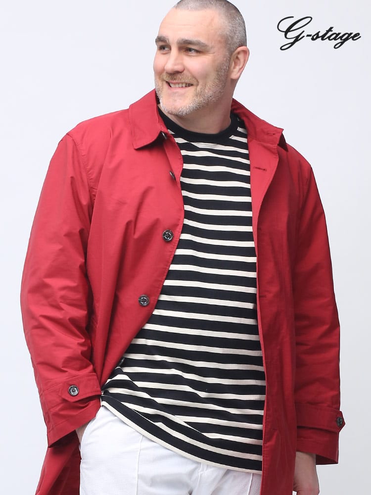 大きいサイズ メンズ G-STAGE (ジーステージ) 春秋冬対応 撥水加工 無地 シングル ステンカラー スプリングコート【梅雨 雨の日 対応】