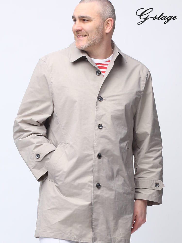 大きいサイズ メンズ G-STAGE (ジーステージ) 春秋冬対応 撥水加工 無地 シングル ステンカラー スプリングコート【梅雨 雨の日 対応】