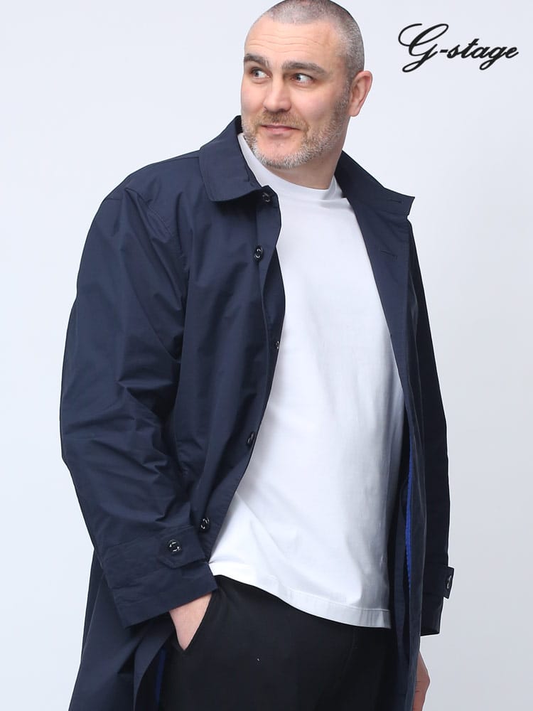 大きいサイズ メンズ G-STAGE (ジーステージ) 春秋冬対応 撥水加工 無地 シングル ステンカラー スプリングコート【梅雨 雨の日 対応】