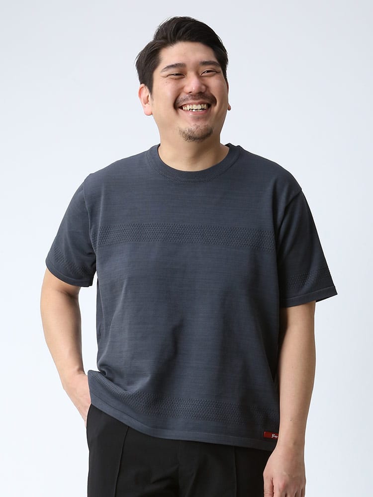 大きいサイズ メンズ G-STAGE (ジーステージ) 天竺 メッシュ クルーネック 半袖 ニット Tシャツ
