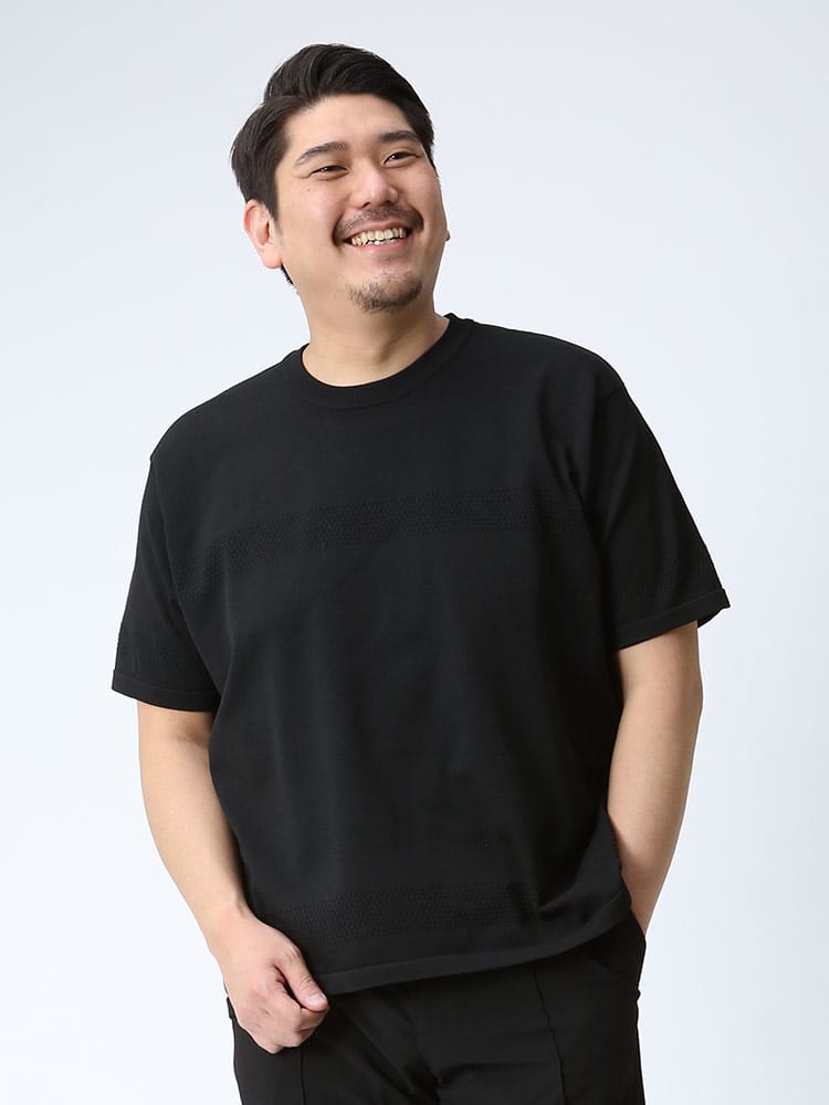 大きいサイズ メンズ G-STAGE (ジーステージ) 天竺 メッシュ クルーネック 半袖 ニット Tシャツ