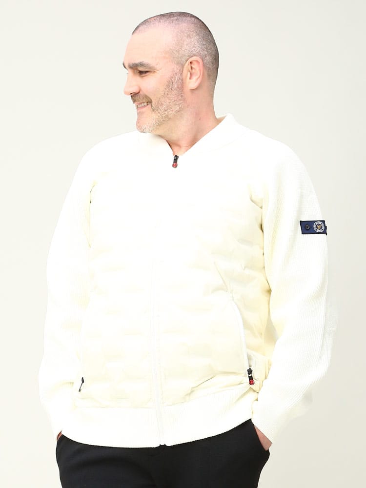 大きいサイズ メンズ G-STAGE (ジーステージ) シームレス フロントダウン フルジップ ニットコンビ ブルゾン ビジカジ ゴルフジャケット MA-1