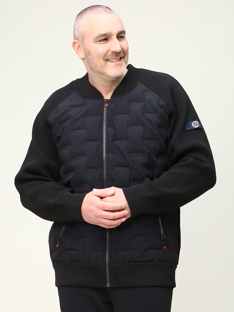 大きいサイズ メンズ G-STAGE (ジーステージ) シームレス フロントダウン フルジップ ニットコンビ ブルゾン ビジカジ ゴルフジャケット MA-1