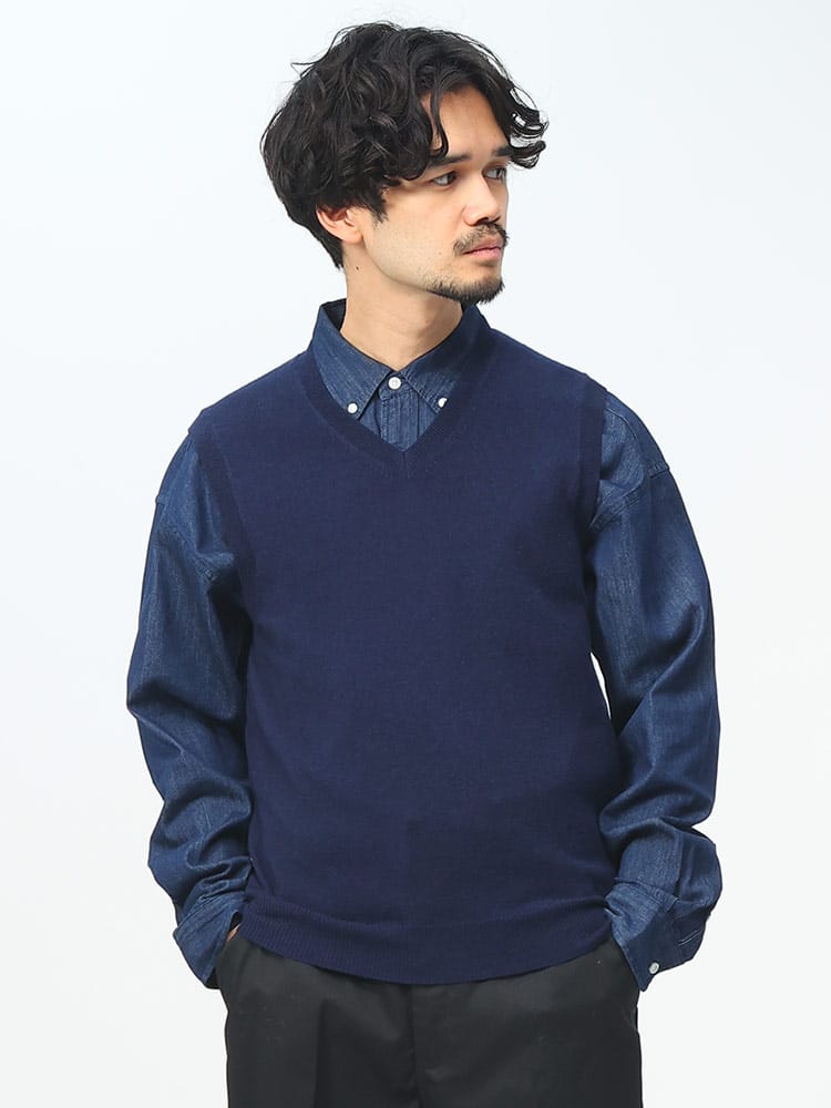 DESHENG (デシェン) カシミヤ100％ 12G 無地 Vネック ベスト