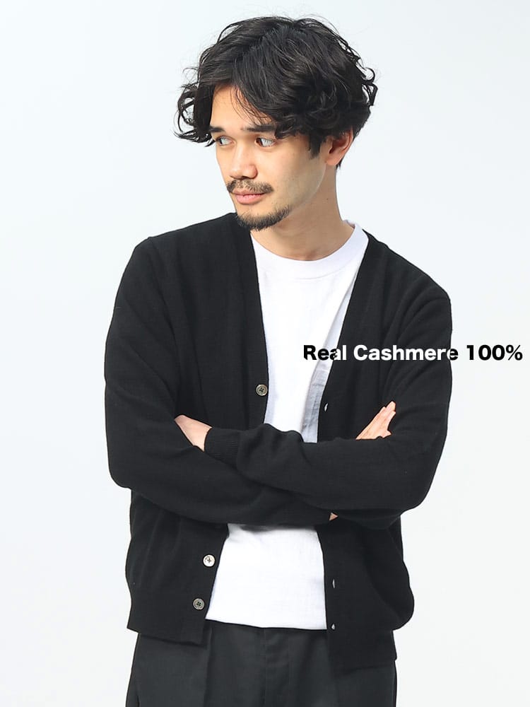DESHENG (デシェン) カシミヤ100％ 12G 無地 カーディガン