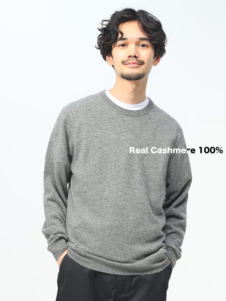 DESHENG (デシェン) カシミヤ100％ 12G 無地 クルーネック セーター ニット rgc_knit