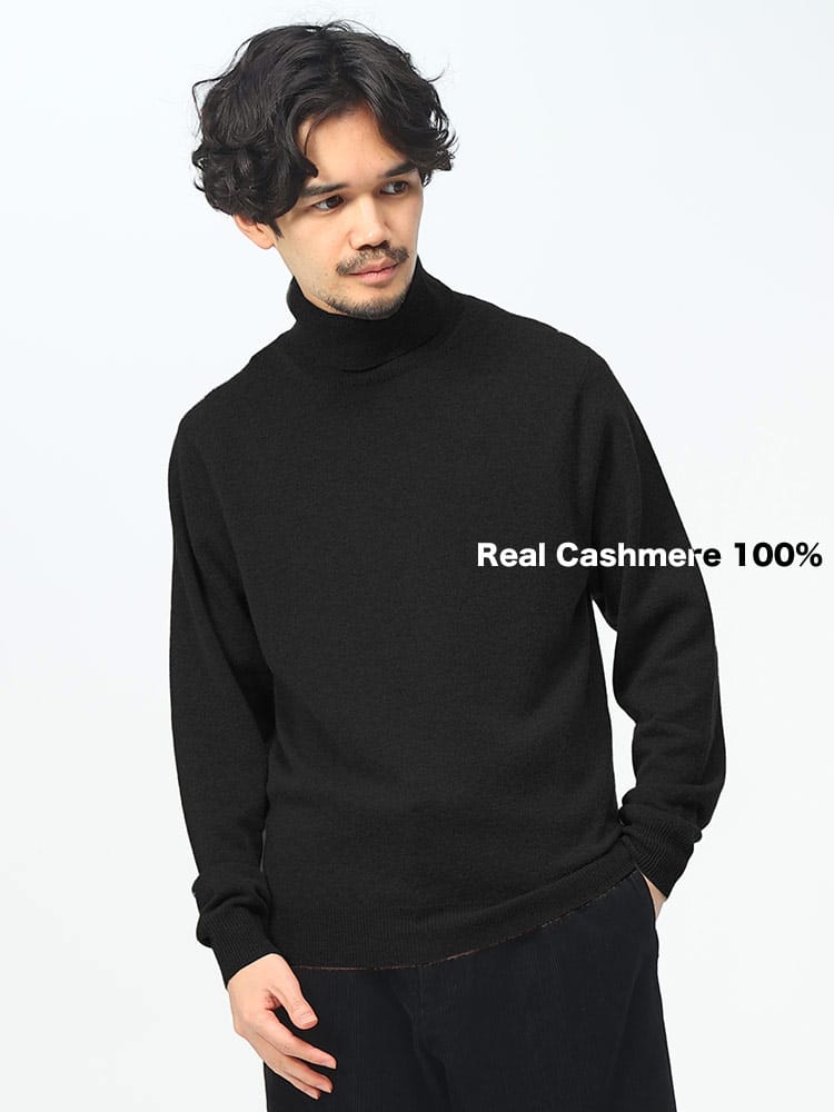 DESHENG (デシェン) カシミヤ100％ 12G 無地 タートルネック セーター