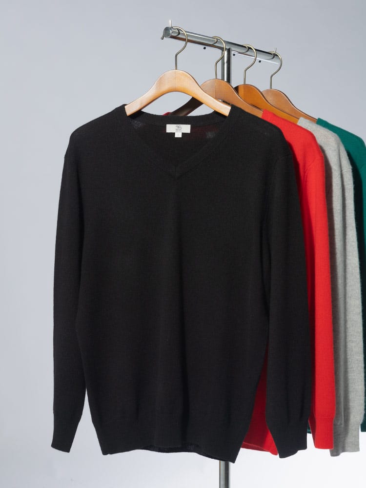 DESHENG (デシェン) カシミヤ100％ 無地 Vネック セーター 24RVN004 ニット rgc_knit