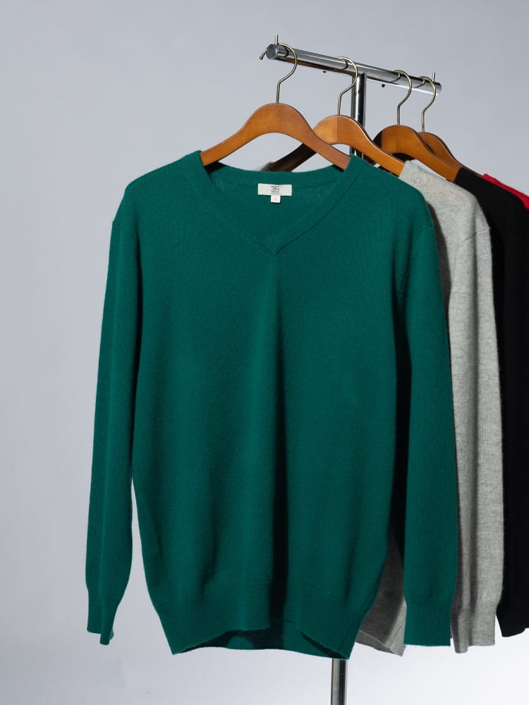 DESHENG (デシェン) カシミヤ100％ 無地 Vネック セーター 24RVN004 ニット rgc_knit