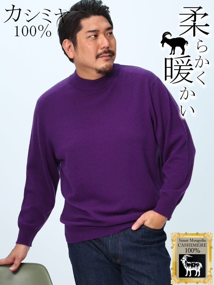 カシミヤ100％ セーター  無地 モックネック トップス ニット 長袖 秋冬 大きいサイズ メンズ カシミア
