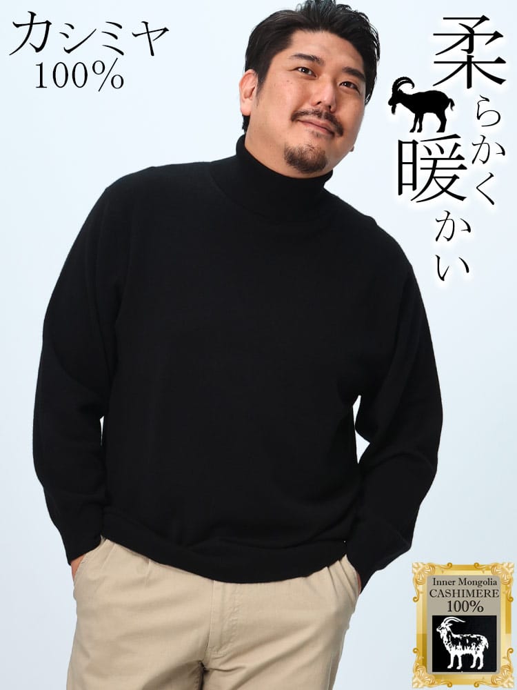 カシミヤ100％ セーター 無地 タートルネック トップス ニット 長袖 秋冬 大きいサイズ メンズ
