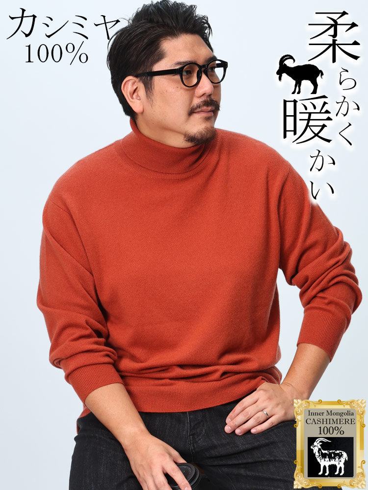 カシミヤ100％ セーター 無地 タートルネック トップス ニット 長袖 秋冬 大きいサイズ メンズ