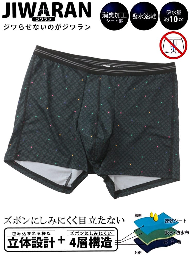 ボクサーパンツ JIWARAN 吸水速乾 消臭 ドット柄 肌着 下着 前閉じ 立体設計 しみにくい ロングボクサー 大きいサイズ メンズ 3L 4L 5L