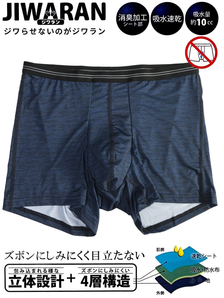 ボクサーパンツ JIWARAN 前立て 立体 4層構造 前閉じ 無地 肌着 下着 ドライ 爽快感 ホールド ニオイ軽減 大きいサイズ メンズ JIWARAN ジワラン 3L 4L 5L